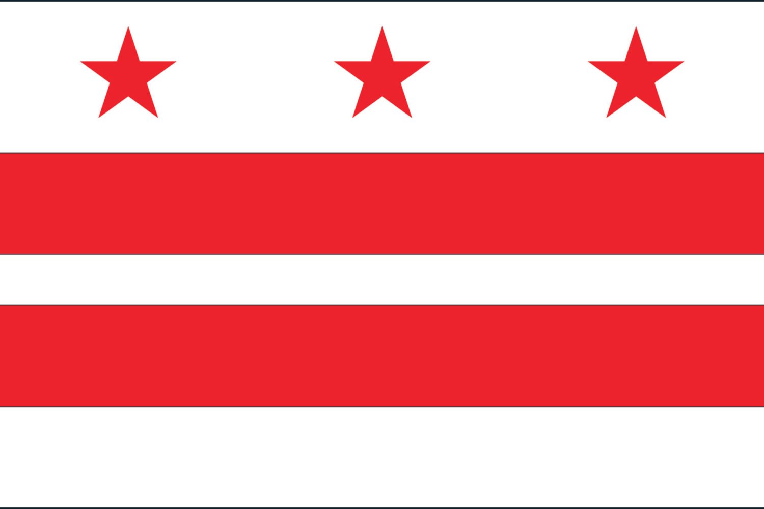Washington DC Flag of 3 red stars and 2 red lines underneath